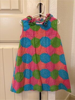 Sage & Lilly Girls Floral Ruffle Neck Dress Size 5 Bright Pink Blue Green Easter